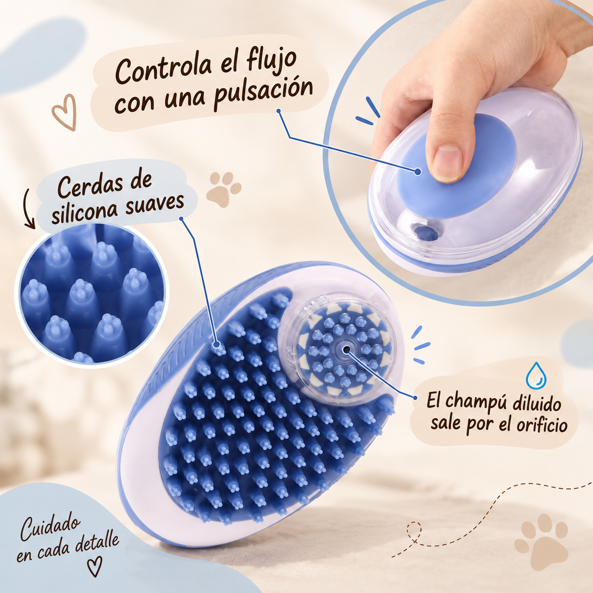 Cepillo de Baño y Masaje 2 en 1 para Mascotas