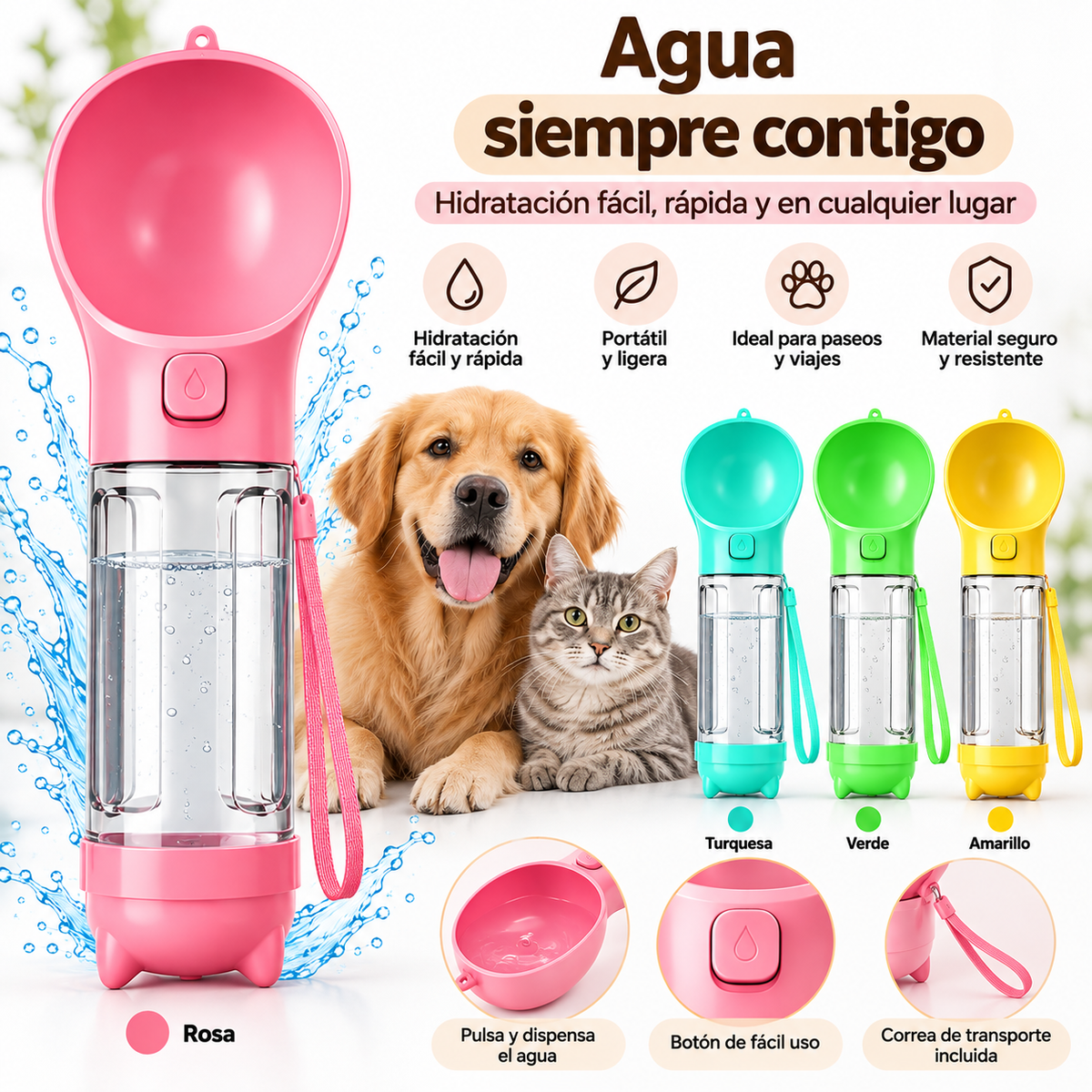 Botella de Agua Portátil para Perros – Paseos sin Complicaciones